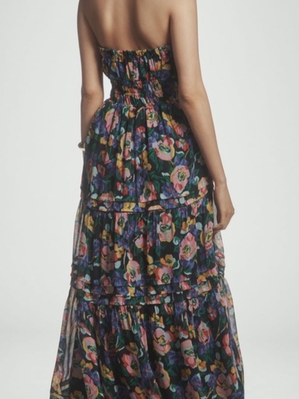 Anthropologie Sz M The Somerset Strapless Maxi Dress Floral Tiered Chiffon - Picture 5 of 9